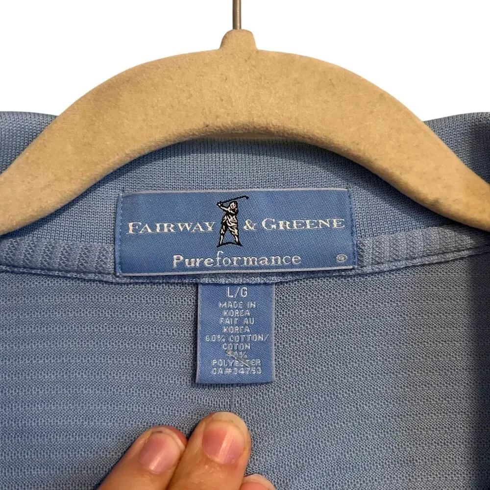 Vintage Fairway Green Purformance Blue Polo Shirt Men Sz Large Sterling Vineyard - Picture 6 of 13